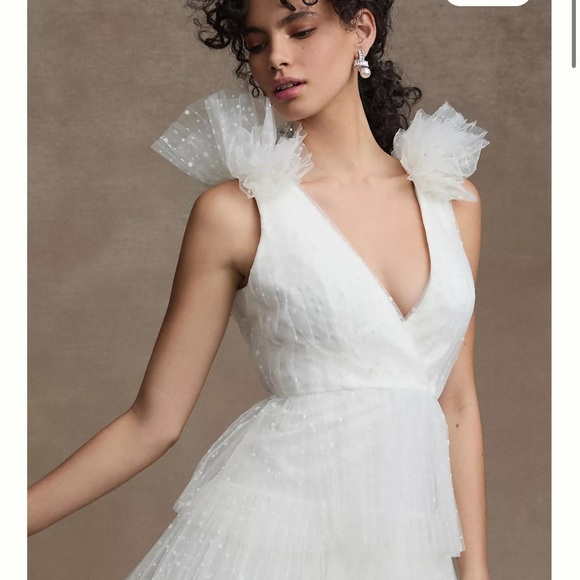 ML Monique Lhuillier White Perrie Tiered Ruffle Mini Dress size 6 - Picture 4 of 5